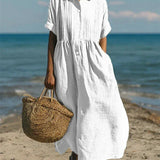 Relaxed Linen Blend Button Front Maxi Dress