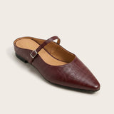 Women's Flat Leather-Look Closed-Toe Slip-On Mules
