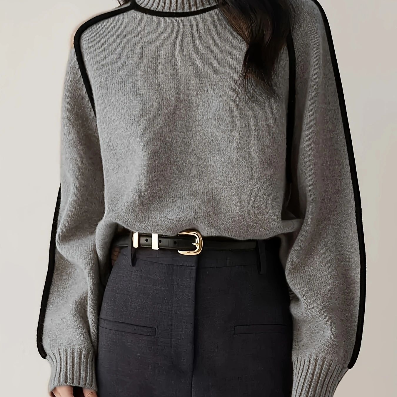 Women's Turtleneck Contrast Trim Knit Sweater