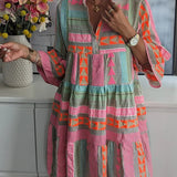 Bohemian Patchwork Print Tiered Mini Dress