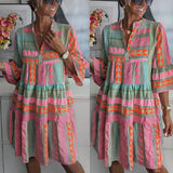 Bohemian Patchwork Print Tiered Mini Dress