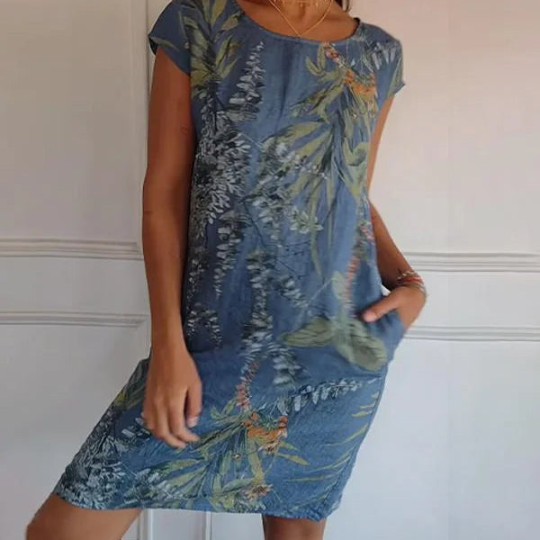 Tropical Print Sleeveless Shift Dress