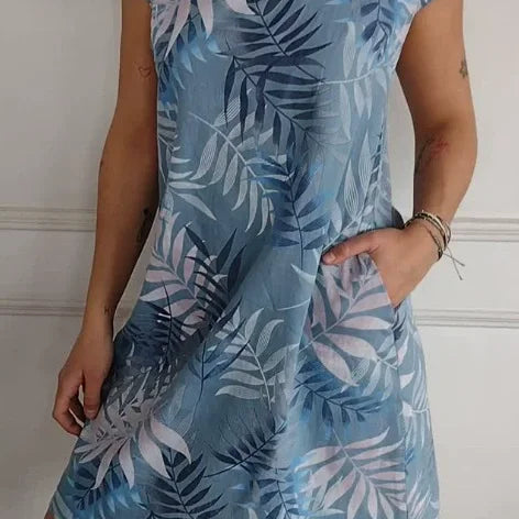 Tropical Print Sleeveless Shift Dress