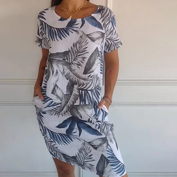 Tropical Print Sleeveless Shift Dress