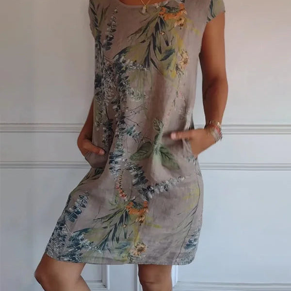 Tropical Print Sleeveless Shift Dress