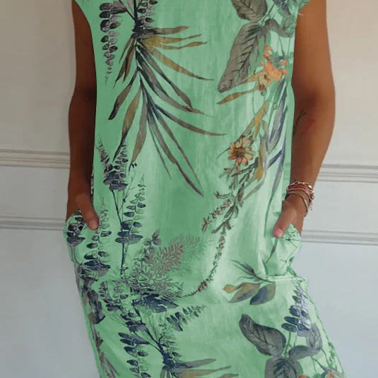Tropical Print Sleeveless Shift Dress