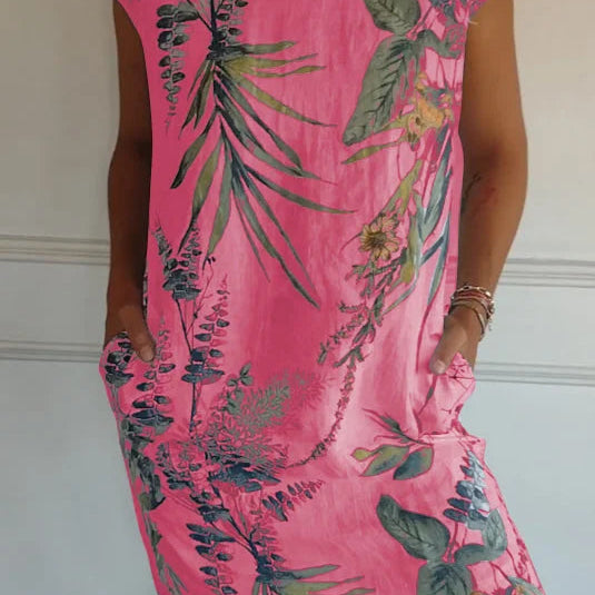 Tropical Print Sleeveless Shift Dress