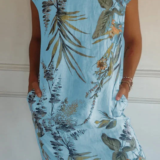 Tropical Print Sleeveless Shift Dress