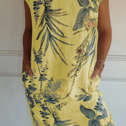 Tropical Print Sleeveless Shift Dress