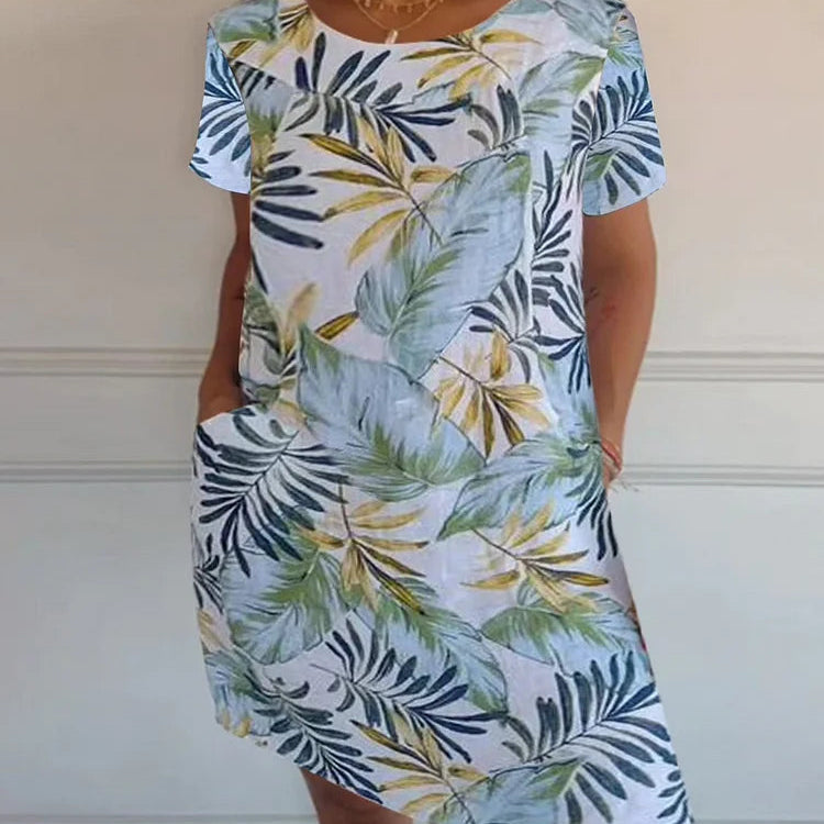 Tropical Print Sleeveless Shift Dress