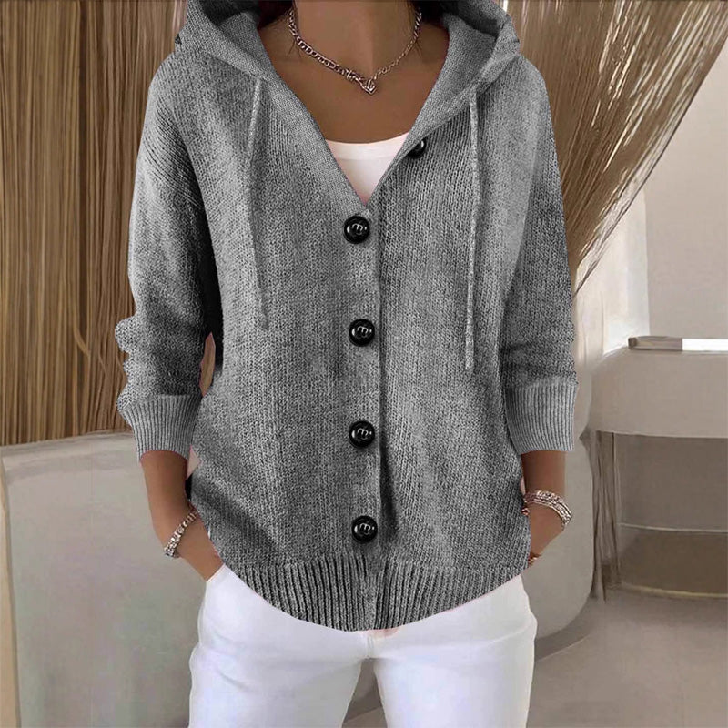Button Front Hooded Knit Cardigan