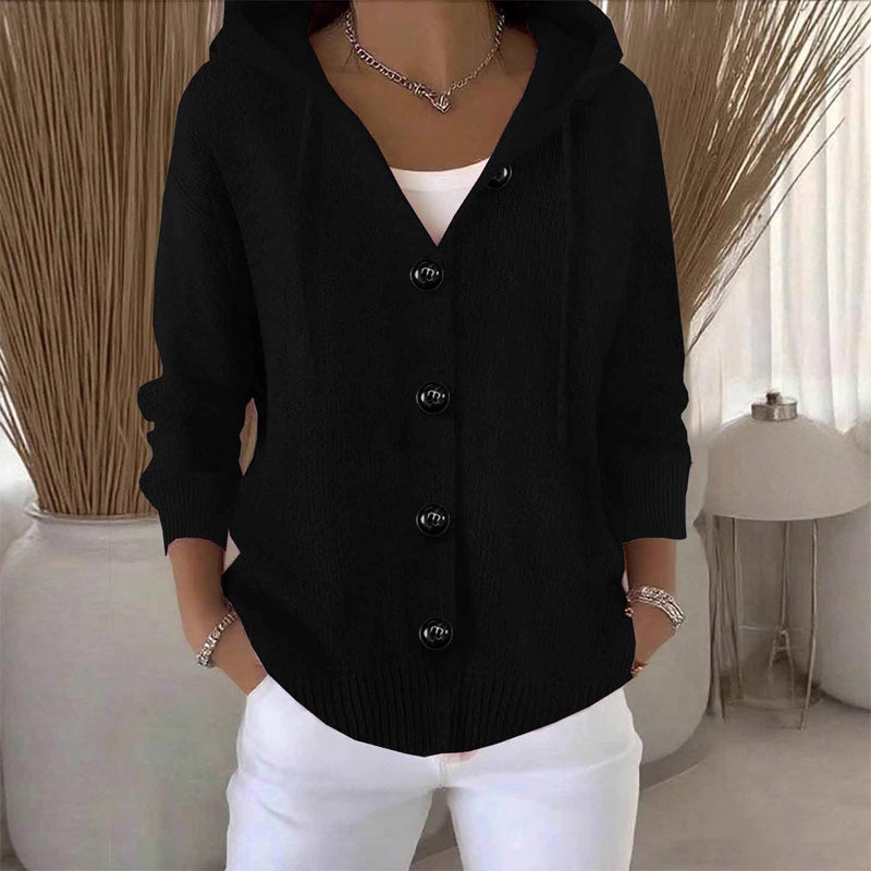 Button Front Hooded Knit Cardigan