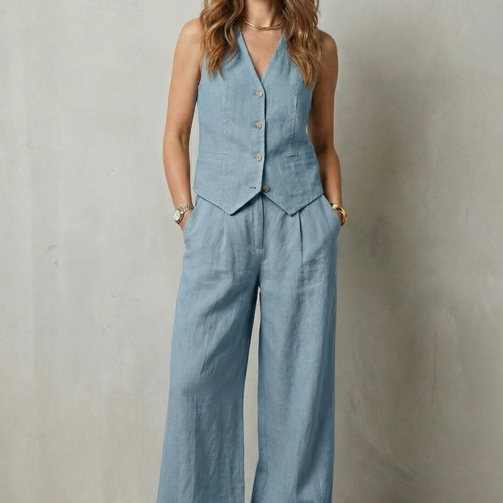 Women's Sleeveless Tailored Vest and Wide-Leg Trouser Set