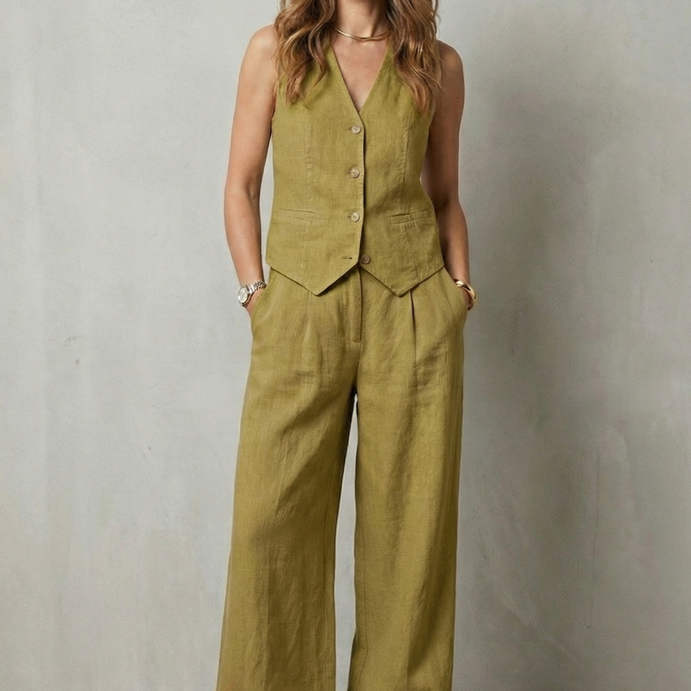 Women's Sleeveless Tailored Vest and Wide-Leg Trouser Set