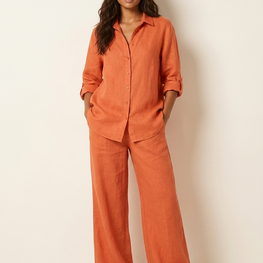Women's Relaxed Linen-Blend Wide-Leg Two-Piece Set