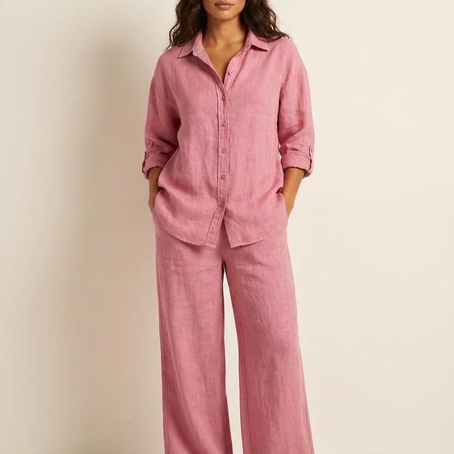 Women's Relaxed Linen-Blend Wide-Leg Two-Piece Set