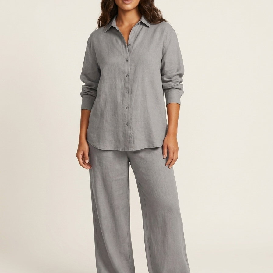 Women's Relaxed Linen-Blend Wide-Leg Two-Piece Set