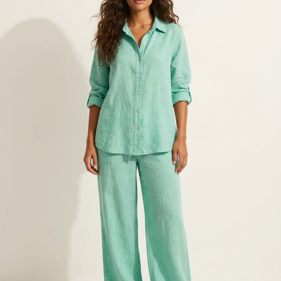 Women's Relaxed Linen-Blend Wide-Leg Two-Piece Set