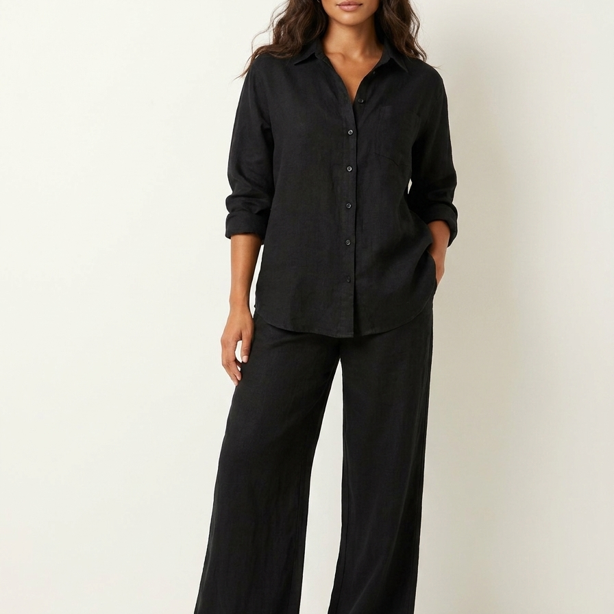 Women's Relaxed Linen-Blend Wide-Leg Two-Piece Set