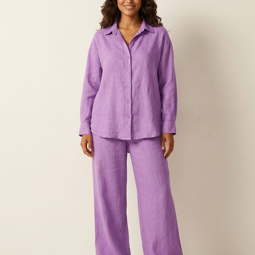Women's Relaxed Linen-Blend Wide-Leg Two-Piece Set