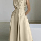 Sleeveless Wrap Collar Midi Dress