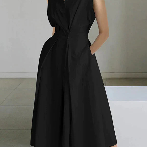 Sleeveless Wrap Collar Midi Dress