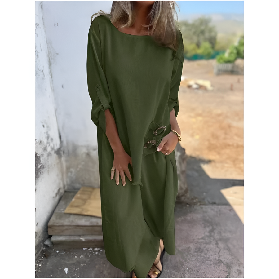 Relaxed Long Sleeve Maxi Dress with Pockets