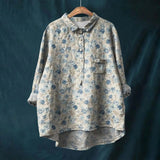 Printed Button Front Linen Blend Shirt
