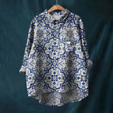 Printed Button Front Linen Blend Shirt