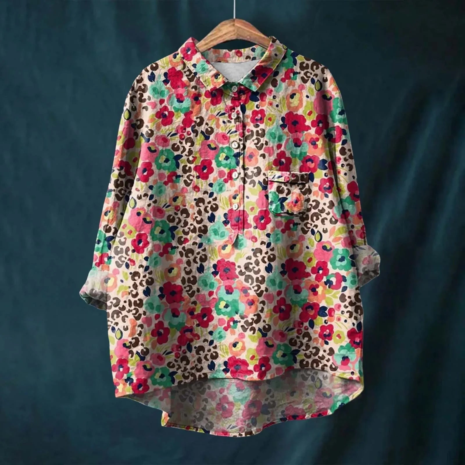 Printed Button Front Linen Blend Shirt