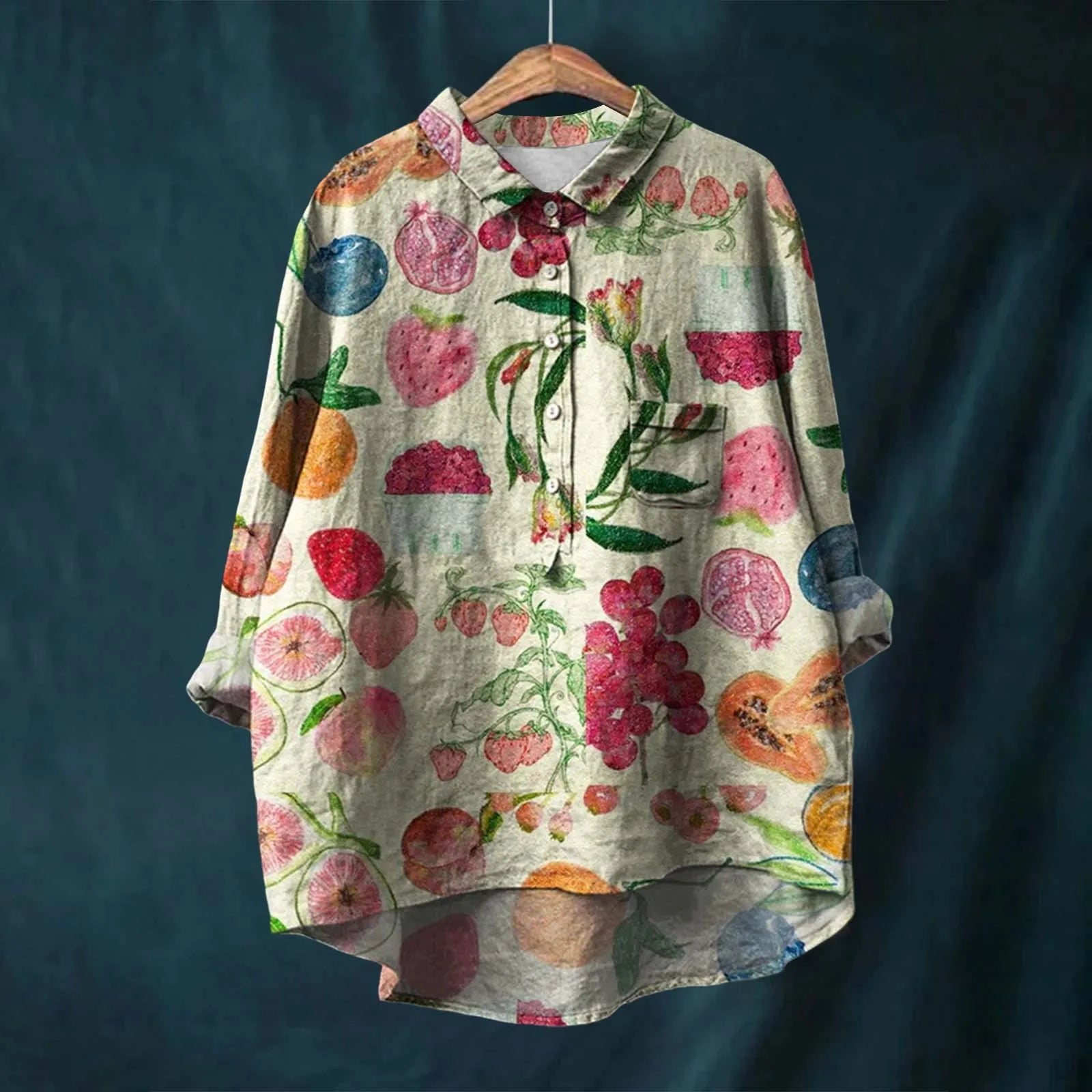 Printed Button Front Linen Blend Shirt