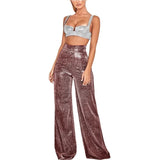 Women's High-Waist Sequin Wide-Leg Trousers