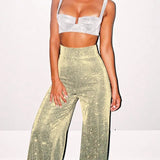 Women's High-Waist Sequin Wide-Leg Trousers