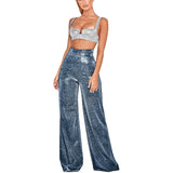 Women's High-Waist Sequin Wide-Leg Trousers