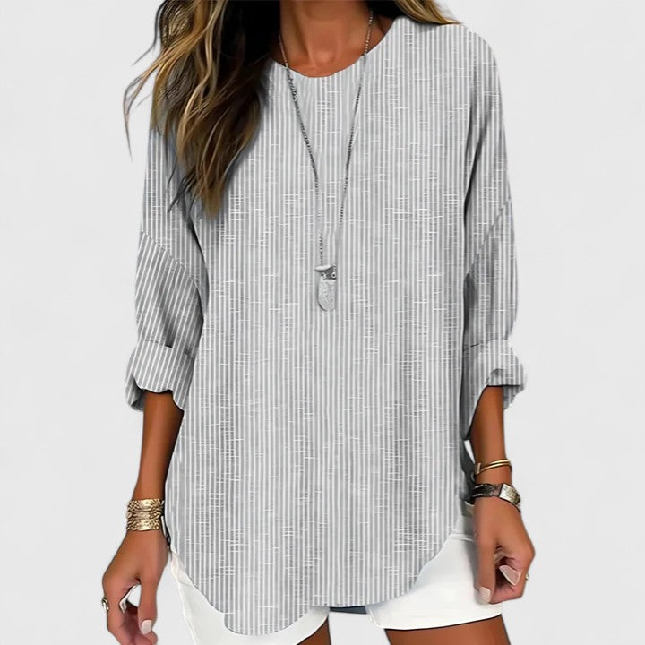 Relaxed Striped Long Sleeve Tunic Blouse