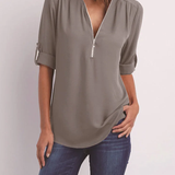 V-Neck Roll Sleeve Blouse