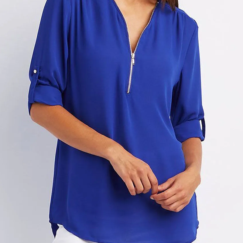 V-Neck Roll Sleeve Blouse