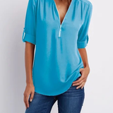 V-Neck Roll Sleeve Blouse