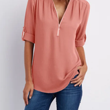 V-Neck Roll Sleeve Blouse