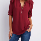 V-Neck Roll Sleeve Blouse