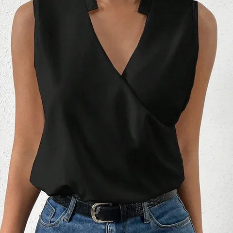 Sleeveless Wrap V-Neck Blouse