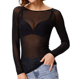 Sheer Mesh Long Sleeve Bodysuit Top