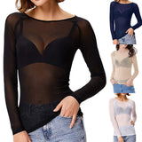 Sheer Mesh Long Sleeve Bodysuit Top