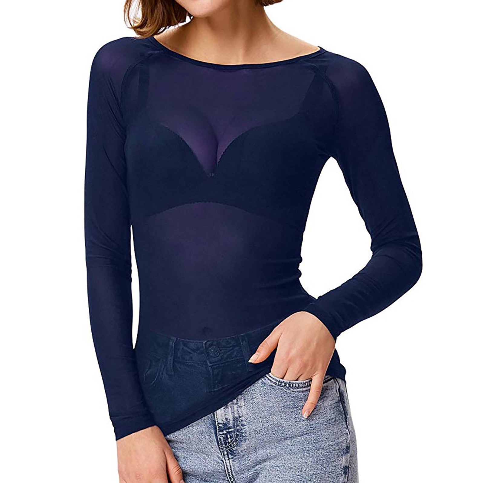 Sheer Mesh Long Sleeve Bodysuit Top