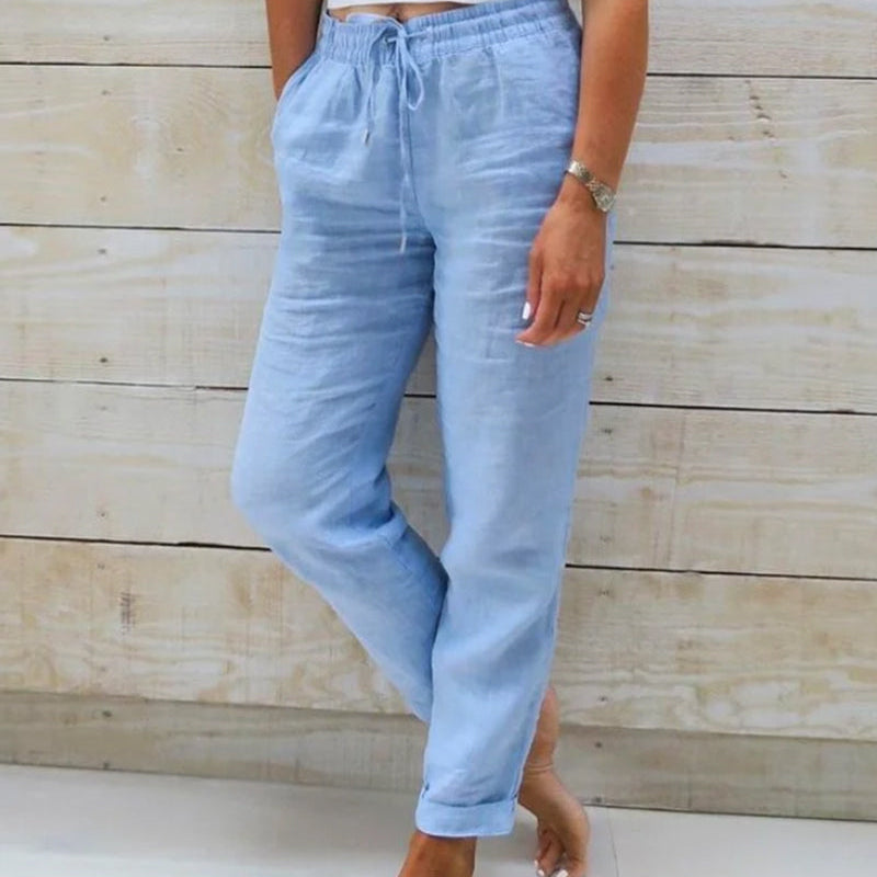 Relaxed Linen Blend Drawstring Trousers