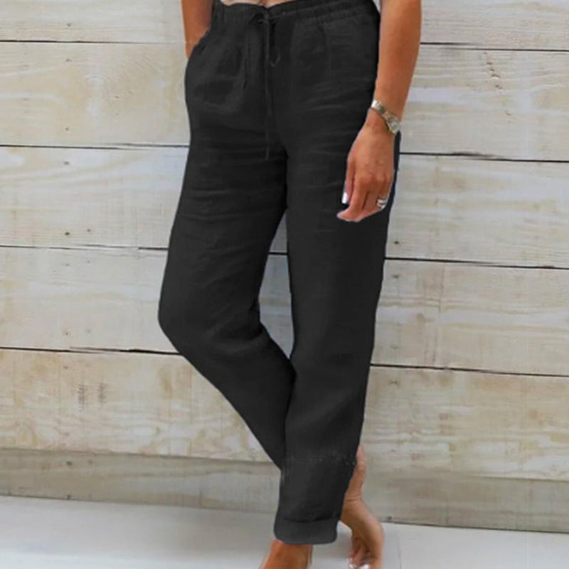Relaxed Linen Blend Drawstring Trousers
