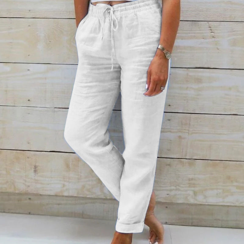Relaxed Linen Blend Drawstring Trousers