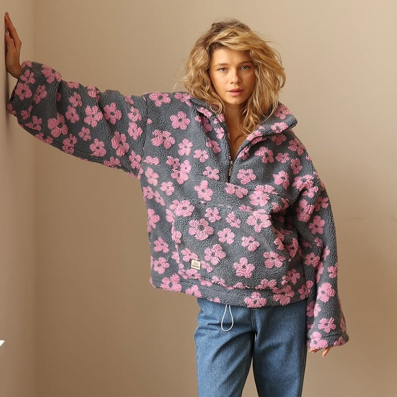 Women's Floral Fleece Half-Zip Pullover