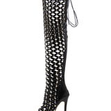 Women's Lace-Up Cut-Out Net Ankle Boots