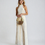 Women's Pleated Halter Top and Wide-Leg Trouser Set